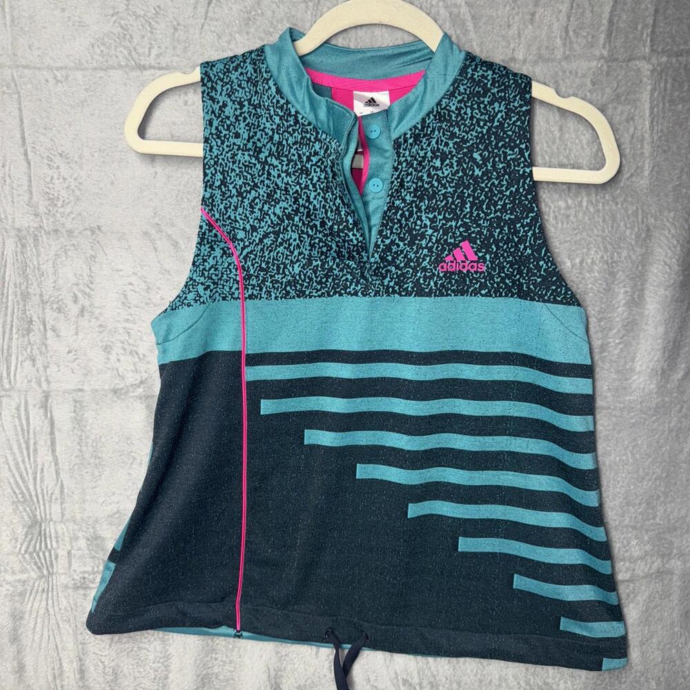 ADIDAS Athletic Tennis Golf  Tank Top Aqua Hot Pink Active Women's M Drawstring